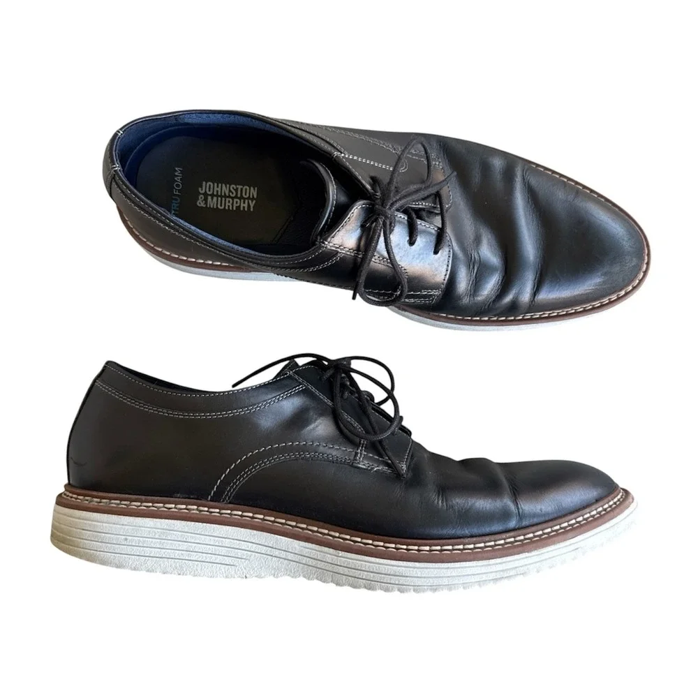 Johnston &‎ Murphy Upton shoes men's 10 black Trufoam plain toe lace up 59-4891